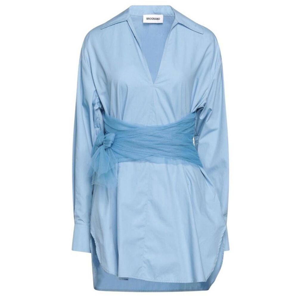 BROGNANO Tulle Belt Shirt Dress WHITE Mini Dress Small